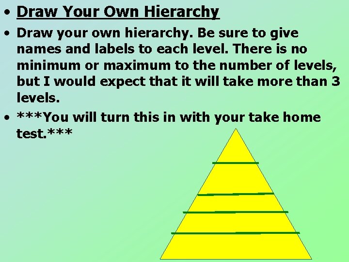 • Draw Your Own Hierarchy • Draw your own hierarchy. Be sure to • Draw Your Own Hierarchy • Draw your own hierarchy. Be sure to