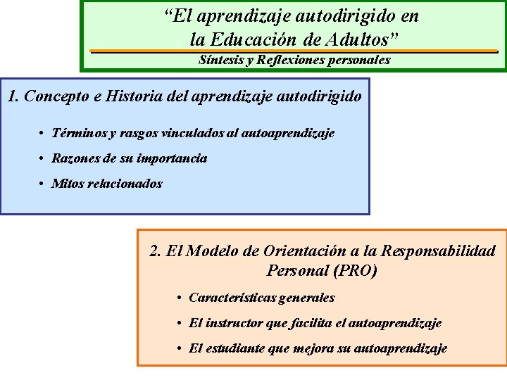 “El aprendizaje autodirigido en la Educación de Adultos” Síntesis y Reflexiones personales 1. Concepto