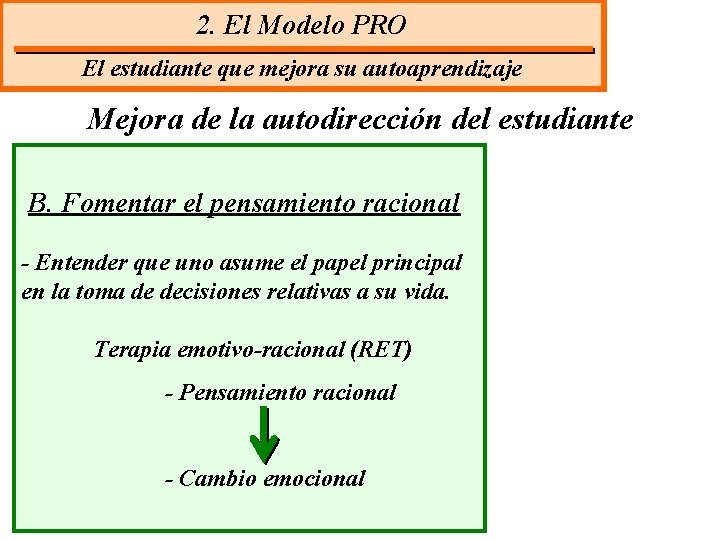 2. El Modelo PRO El estudiante que mejora su autoaprendizaje Mejora de la autodirección