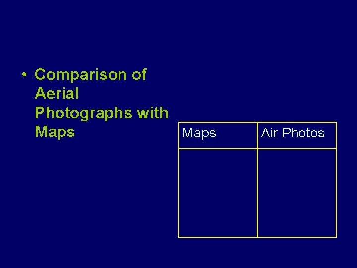  • Comparison of Aerial Photographs with Maps Air Photos 