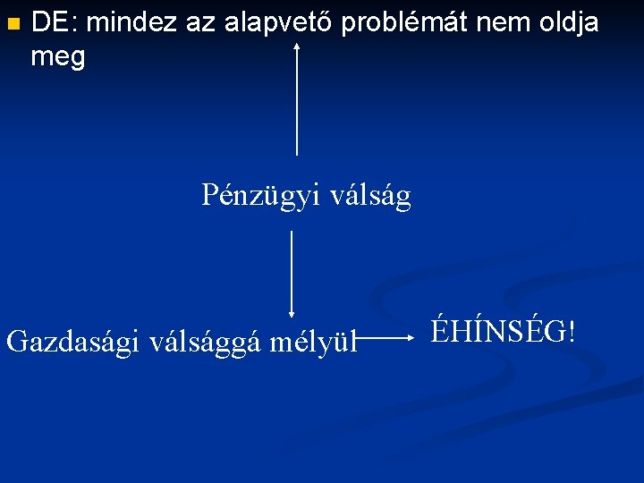 n DE: mindez az alapvető problémát nem oldja meg Pénzügyi válság Gazdasági válsággá mélyül