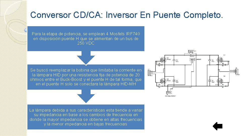 Conversor CD/CA: Inversor En Puente Completo. Para la etapa de potencia, se emplean 4