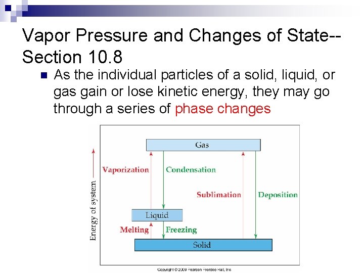 Vapor Pressure and Changes of State-Section 10. 8 n As the individual particles of