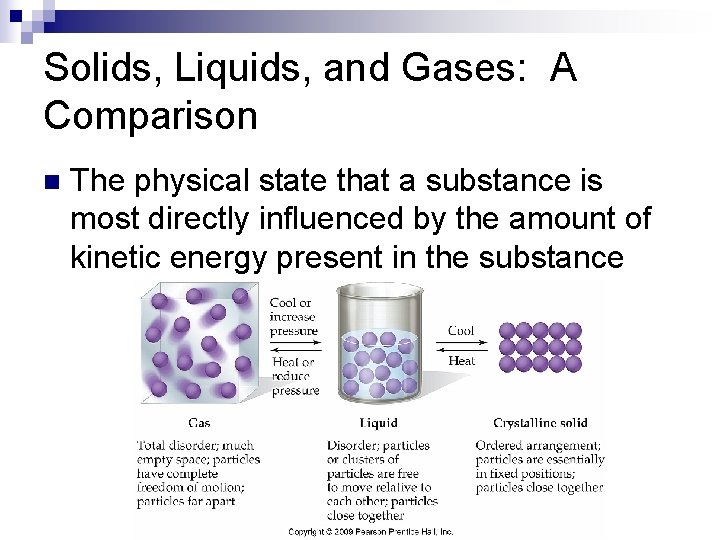 Solids, Liquids, and Gases: A Comparison n The physical state that a substance is