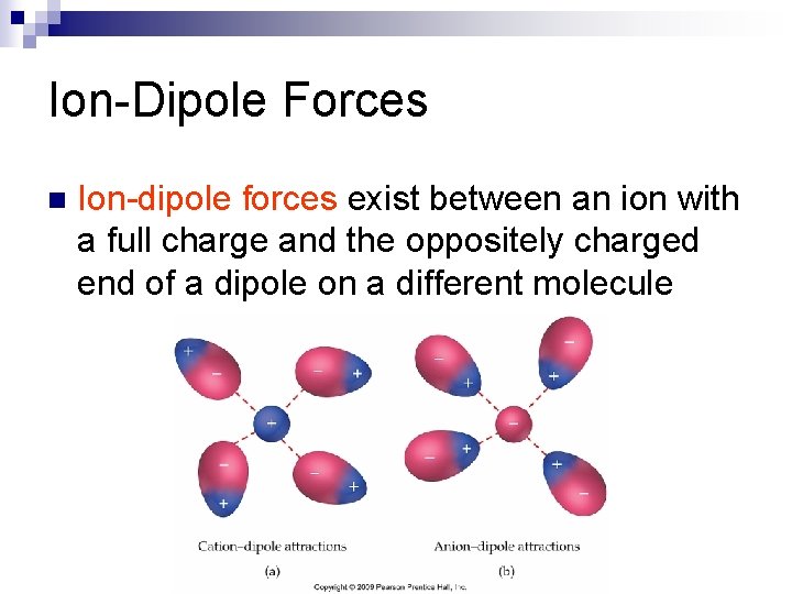Ion-Dipole Forces n Ion-dipole forces exist between an ion with a full charge and