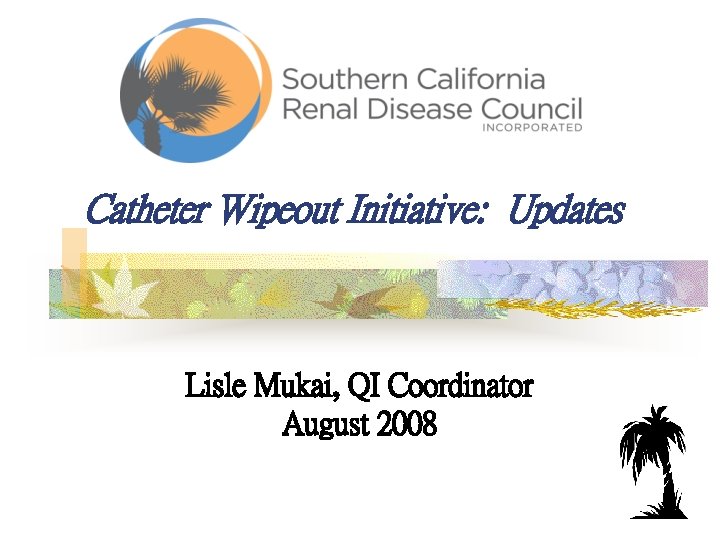 Catheter Wipeout Initiative: Updates Lisle Mukai, QI Coordinator August 2008 