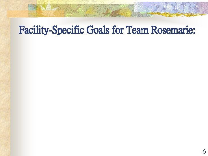 Facility-Specific Goals for Team Rosemarie: 6 