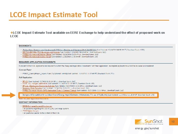 LCOE Impact Estimate Tool v. LCOE Impact Estimate Tool available on EERE Exchange to