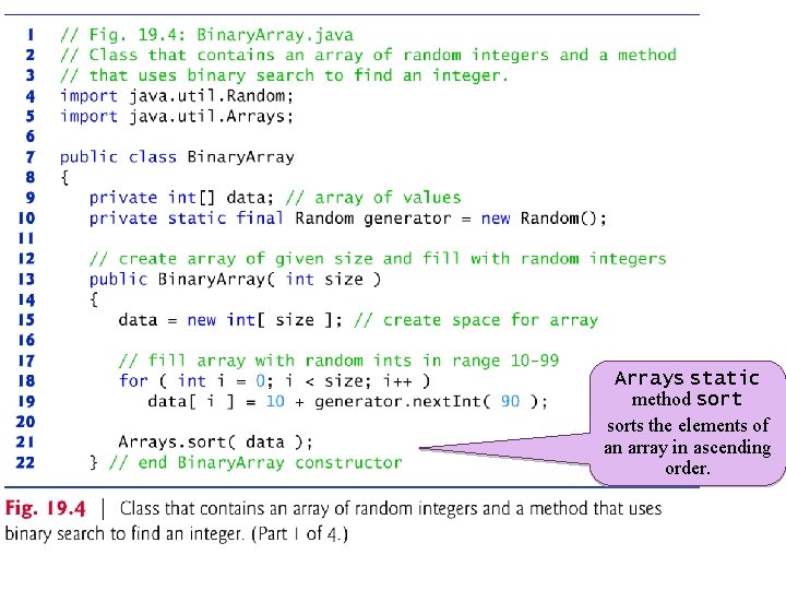 Arrays static method sorts the elements of an array in ascending order. 