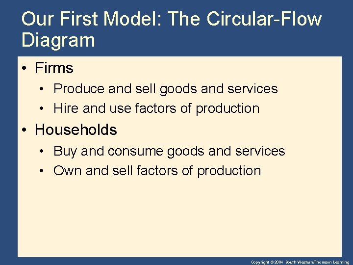 Our First Model: The Circular-Flow Diagram • Firms • Produce and sell goods and
