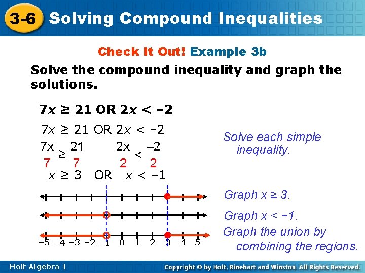 3 -6 Solving Compound Inequalities Check It Out! Example 3 b Solve the compound