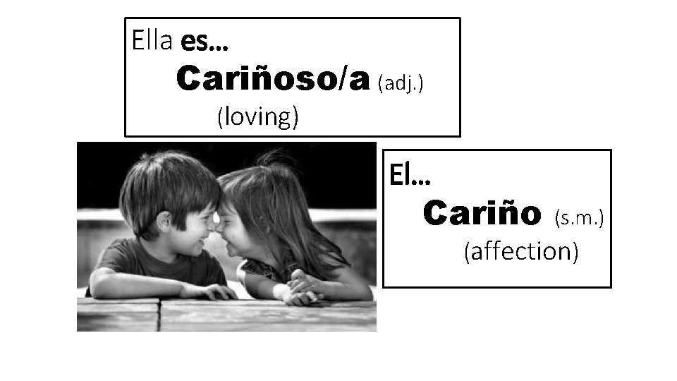 Ella es… Cariñoso/a (adj. ) (loving) El… Cariño (s. m. ) (affection) 