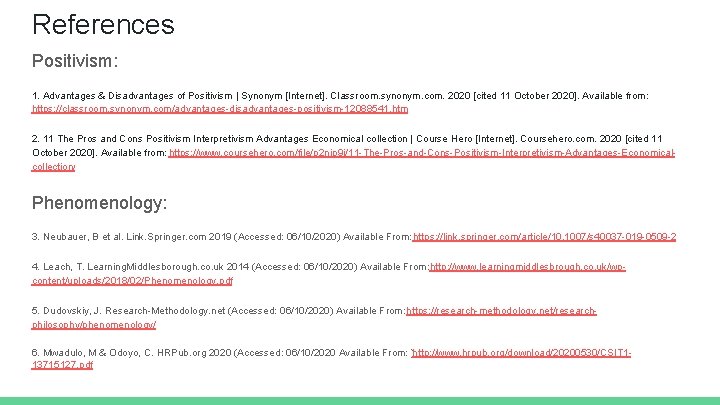 References Positivism: 1. Advantages & Disadvantages of Positivism | Synonym [Internet]. Classroom. synonym. com.