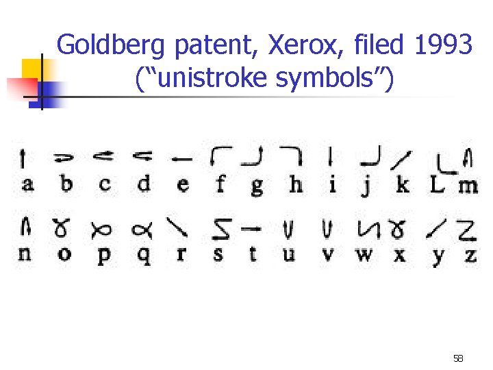 Goldberg patent, Xerox, filed 1993 (“unistroke symbols”) 58 