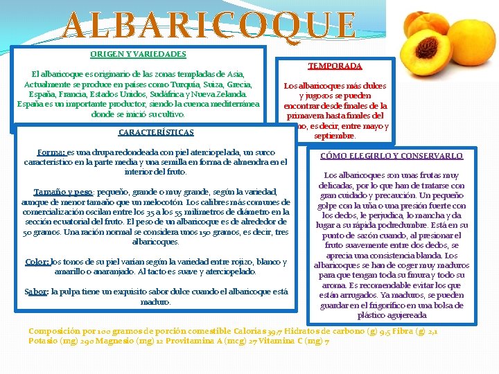 ALBARICOQUE ORIGEN Y VARIEDADES El albaricoque es originario de las zonas templadas de Asia, ALBARICOQUE ORIGEN Y VARIEDADES El albaricoque es originario de las zonas templadas de Asia,