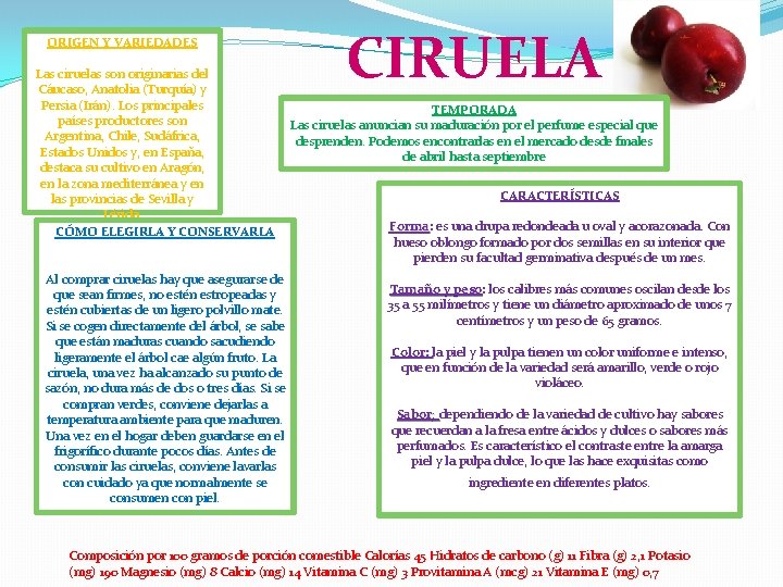 ORIGEN Y VARIEDADES Las ciruelas son originarias del Cáucaso, Anatolia (Turquía) y Persia (Irán). ORIGEN Y VARIEDADES Las ciruelas son originarias del Cáucaso, Anatolia (Turquía) y Persia (Irán).