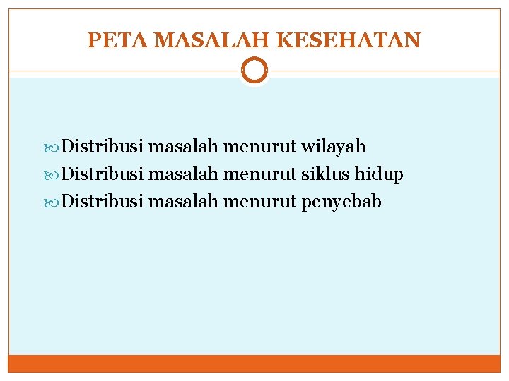 PETA MASALAH KESEHATAN Distribusi masalah menurut wilayah Distribusi masalah menurut siklus hidup Distribusi masalah PETA MASALAH KESEHATAN Distribusi masalah menurut wilayah Distribusi masalah menurut siklus hidup Distribusi masalah
