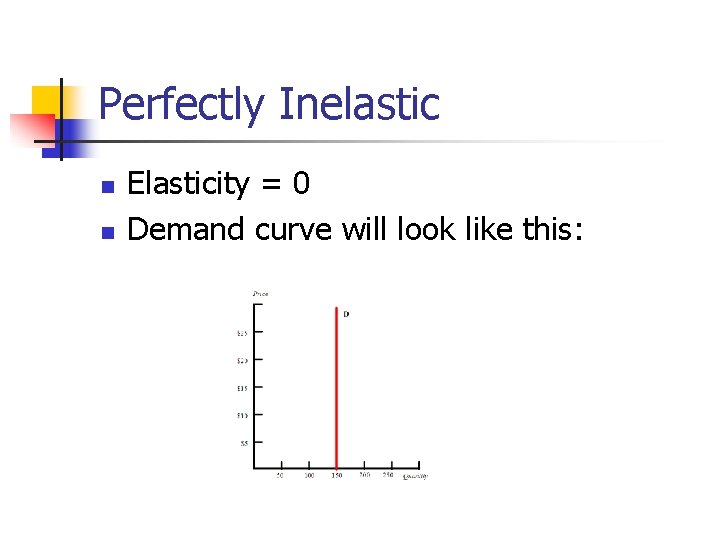 Perfectly Inelastic n n Elasticity = 0 Demand curve will look like this: 