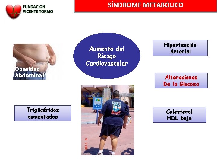 SÍNDROME METABÓLICO Obesidad Abdominal Triglicéridos aumentados Aumento del Riesgo Cardiovascular Hipertensión Arterial Alteraciones De