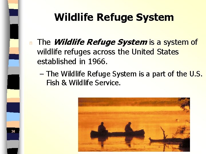 Wildlife Refuge System n The Wildlife Refuge System is a system of wildlife refuges