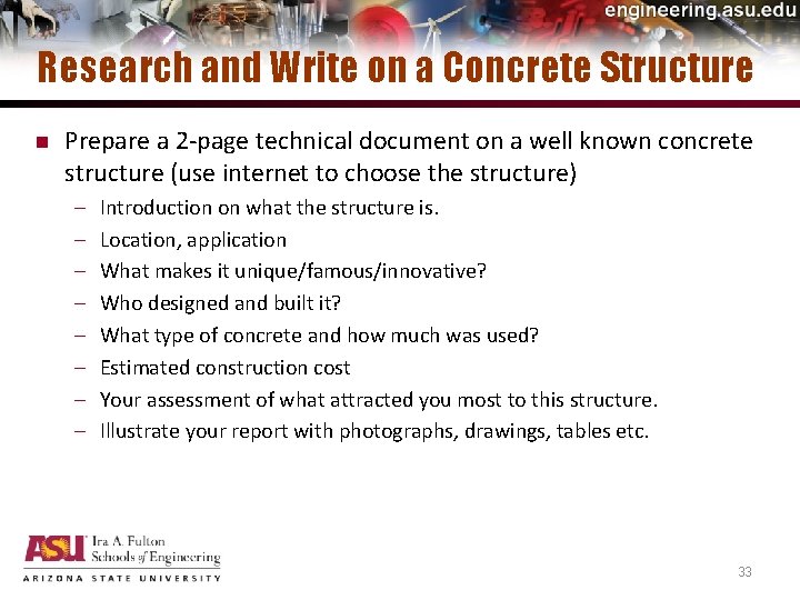 Research and Write on a Concrete Structure n Prepare a 2 -page technical document