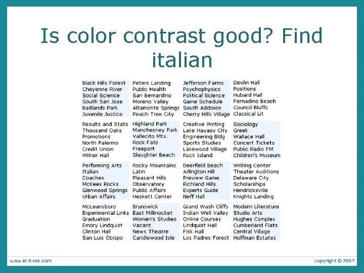 Is color contrast good? Find italian 