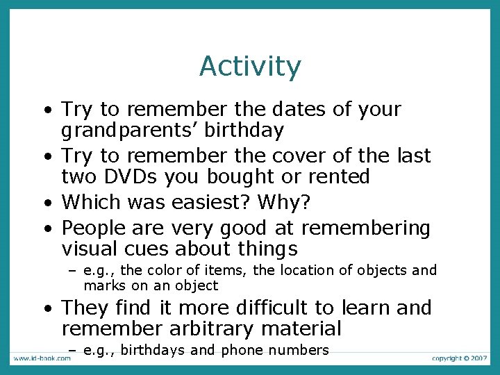 Activity • Try to remember the dates of your grandparents’ birthday • Try to