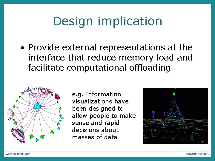 Design implication • Provide external representations at the interface that reduce memory load and