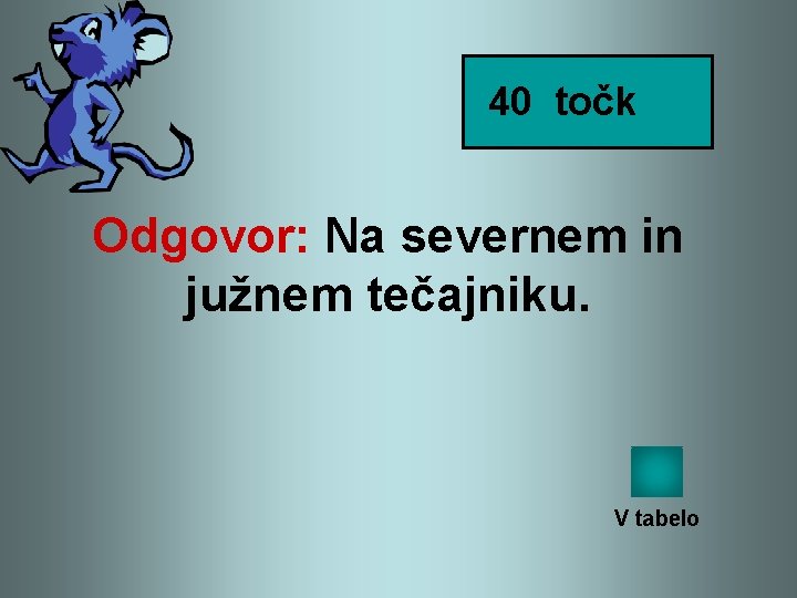 40 točk Odgovor: Na severnem in južnem tečajniku. V tabelo 