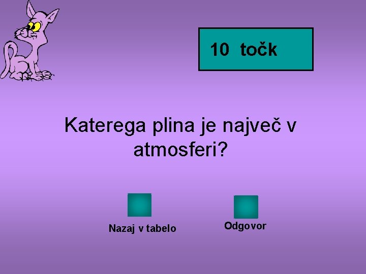 10 točk Katerega plina je največ v atmosferi? Nazaj v tabelo Odgovor 