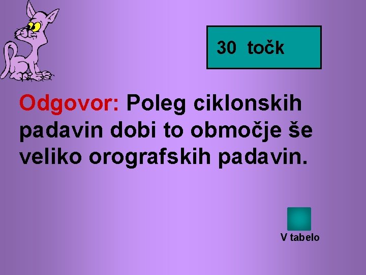 30 točk Odgovor: Poleg ciklonskih padavin dobi to območje še veliko orografskih padavin. V