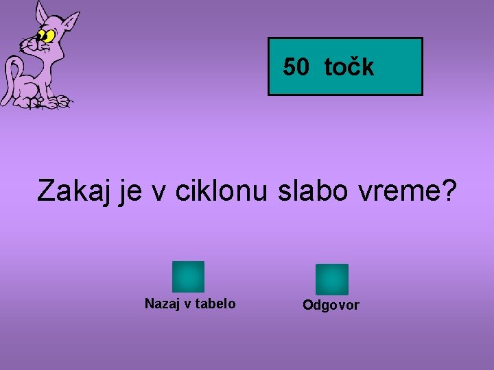 50 točk Zakaj je v ciklonu slabo vreme? Nazaj v tabelo Odgovor 