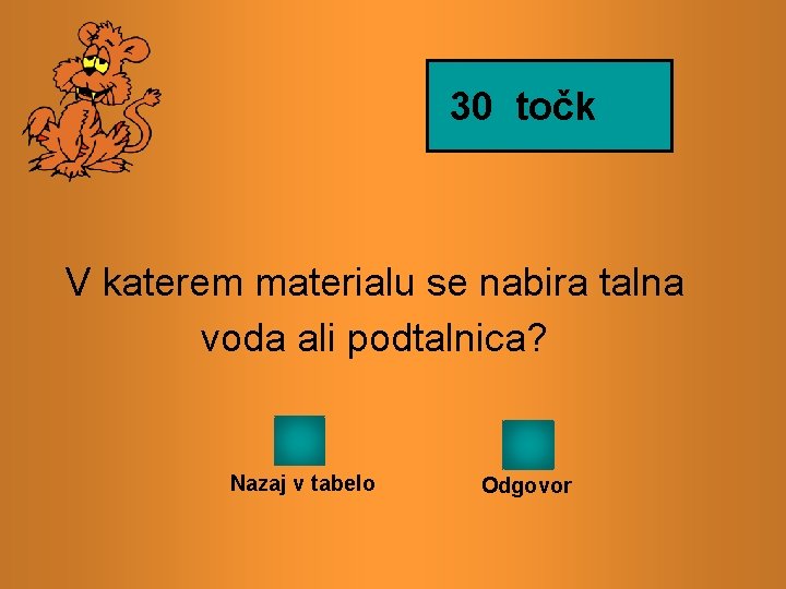 30 točk V katerem materialu se nabira talna voda ali podtalnica? Nazaj v tabelo