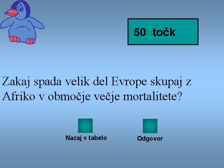 50 točk Zakaj spada velik del Evrope skupaj z Afriko v območje večje mortalitete?