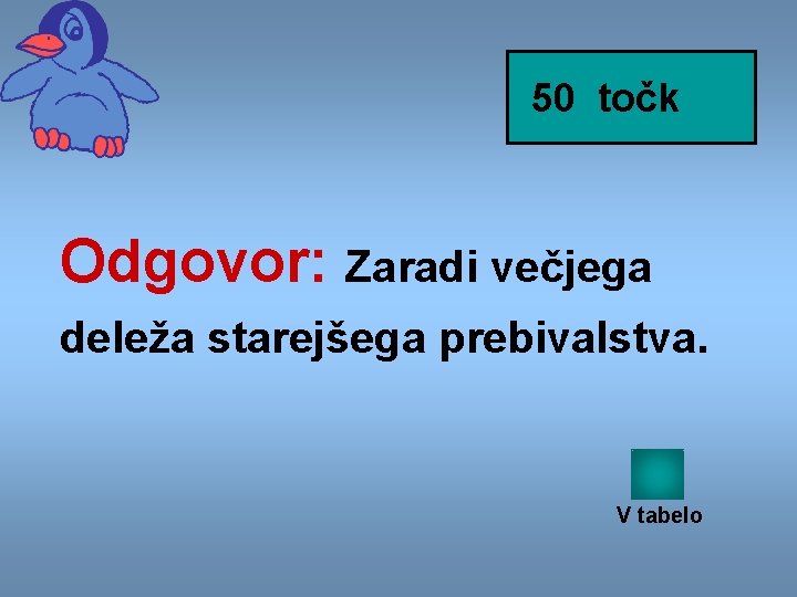 50 točk Odgovor: Zaradi večjega deleža starejšega prebivalstva. V tabelo 