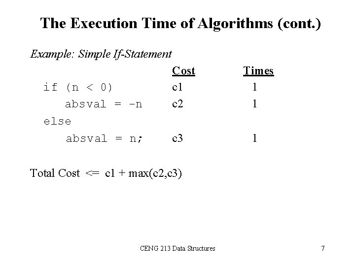 The Execution Time of Algorithms (cont. ) Example: Simple If-Statement if (n < 0)