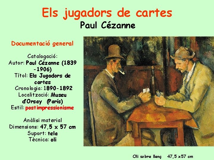 Els jugadors de cartes Paul Cézanne Documentació general Catalogació: Autor: Paul Cézanne (1839 -1906)