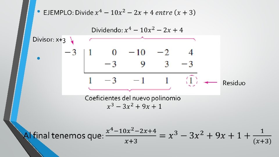 Divisor: x+3 • Residuo 