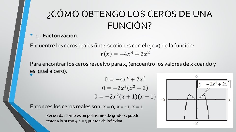 ¿CÓMO OBTENGO LOS CEROS DE UNA FUNCIÓN? • Recuerda: como es un polinomio de