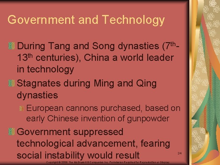 Government and Technology During Tang and Song dynasties (7 th 13 th centuries), China