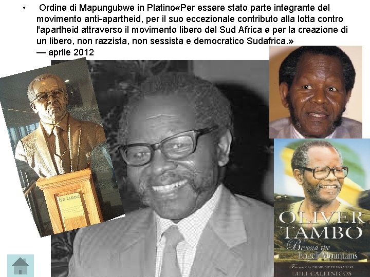  • Ordine di Mapungubwe in Platino «Per essere stato parte integrante del movimento