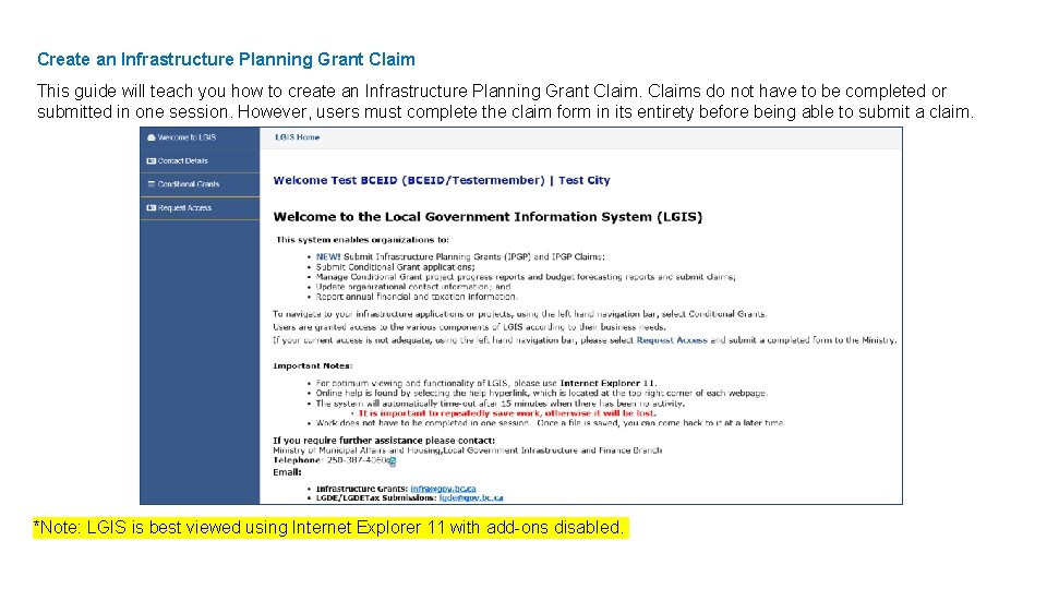 Create an Infrastructure Planning Grant Claim This guide will teach you how to create