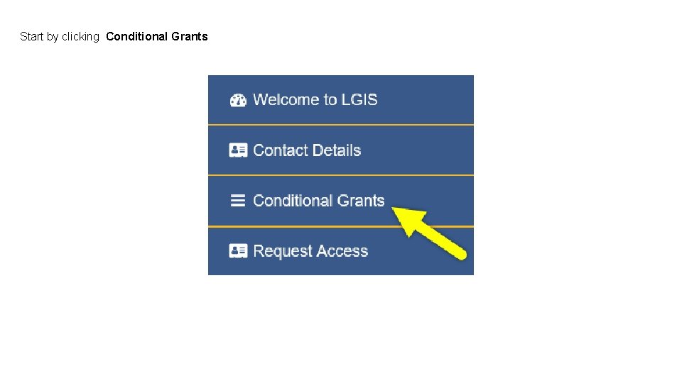 Start by clicking Conditional Grants 