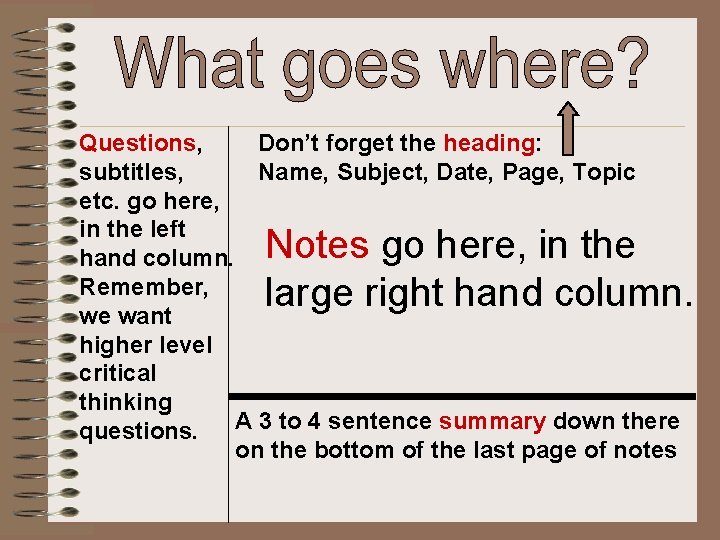 Don’t forget the heading: Questions, Name, Subject, Date, Page, Topic subtitles, etc. go here,