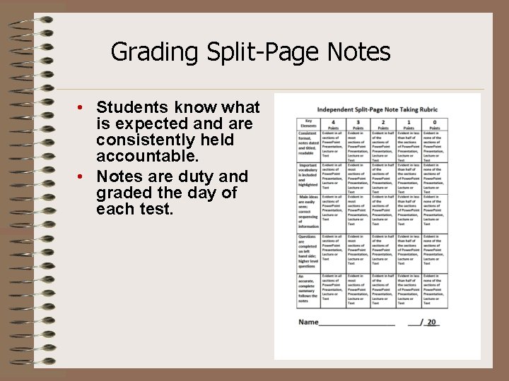 Grading Split-Page Notes • Students know what is expected and are consistently held accountable.