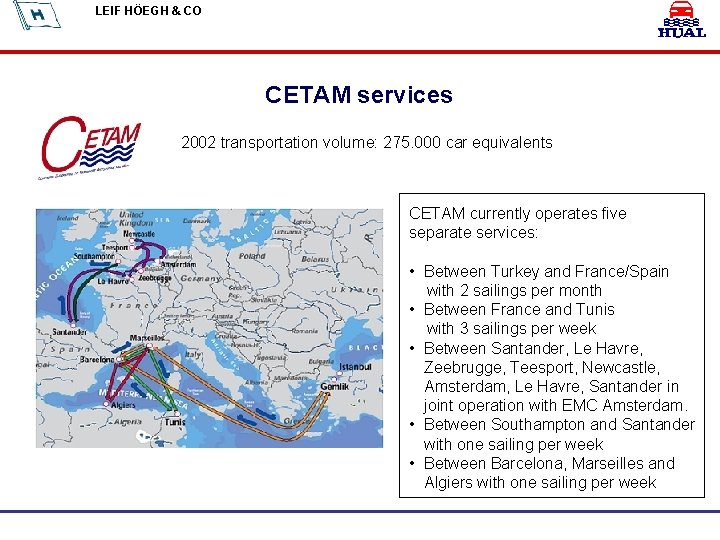 LEIF HÖEGH & CO CETAM services 2002 transportation volume: 275. 000 car equivalents CETAM