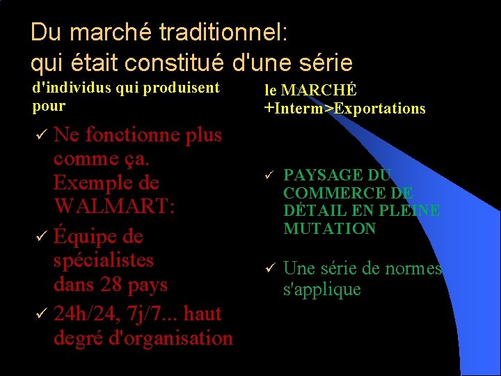 Du marché traditionnel: qui était constitué d'une série d'individus qui produisent pour Ne fonctionne