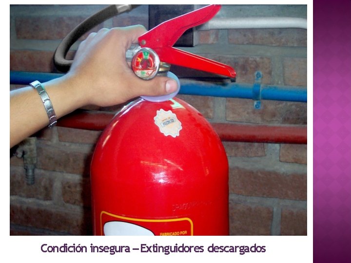 Condición insegura – Extinguidores descargados 