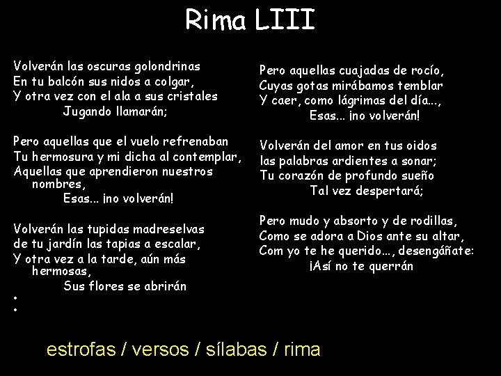 Rima LIII Volverán las oscuras golondrinas En tu balcón sus nidos a colgar, Y