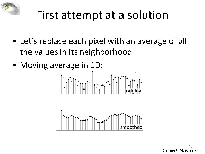 First attempt at a solution • Let’s replace each pixel with an average of First attempt at a solution • Let’s replace each pixel with an average of